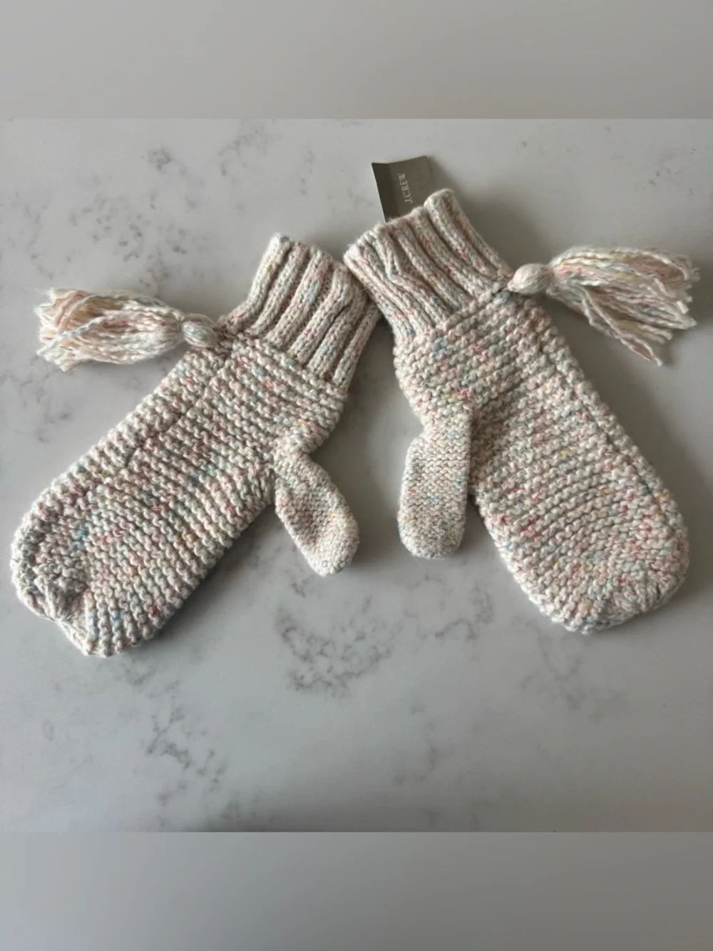 Cozy Knit Mittens in Cream with Pastel Speckles
